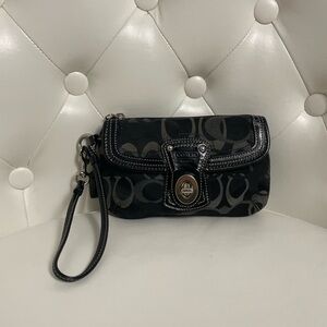 Coach Black Signature Canvas Wristlet with Turn-Lock
